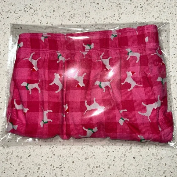Vs Victorias Secret Pink Flannel Sleep Boxy Short Shortie Pink Dog Plaid XXL - Picture 4 of 4